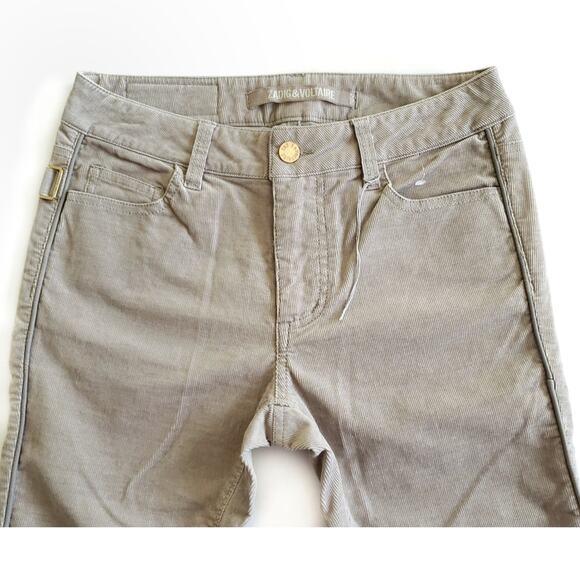 ZADIG & VOLTAIRE Eva Velours skinny corduroy pants in greige Size 36 Small NEW - Picture 5 of 9